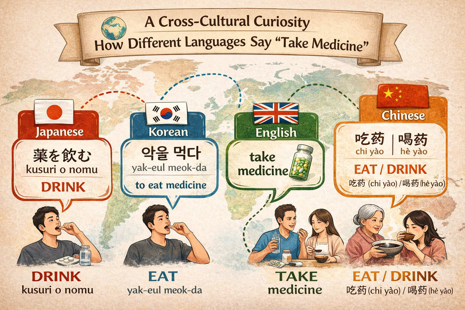 how different languages say take medicine